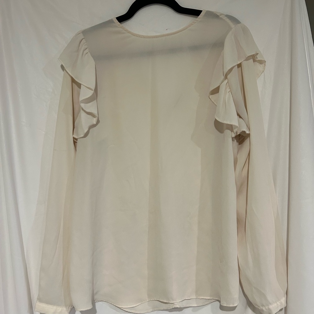 Elegant Cream Ruffle Sleeve Blouse